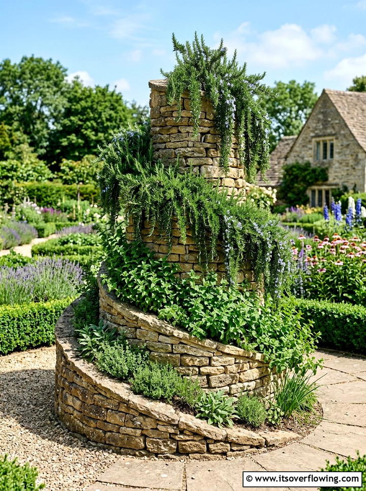Vertical Herb Spiral - 25 creative garden ideas with spiral herb beds
