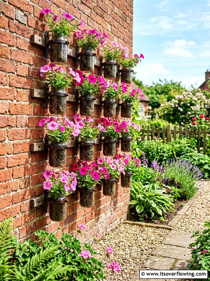 Vertical Jar Flower Garden - 25 garden decor ideas with hanging jars