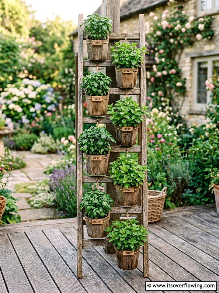 Vertical Ladder Herb Garden - 25 cheap garden ideas with simple planters