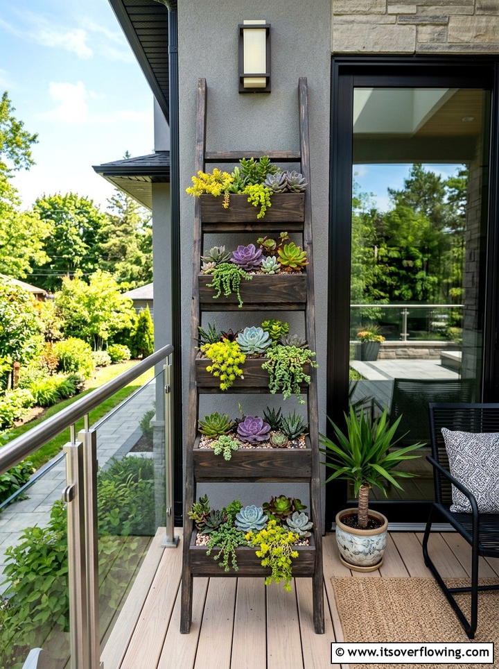 Vertical Ladder Succulent Garden - 25 front porch ideas with repurposed ladders
