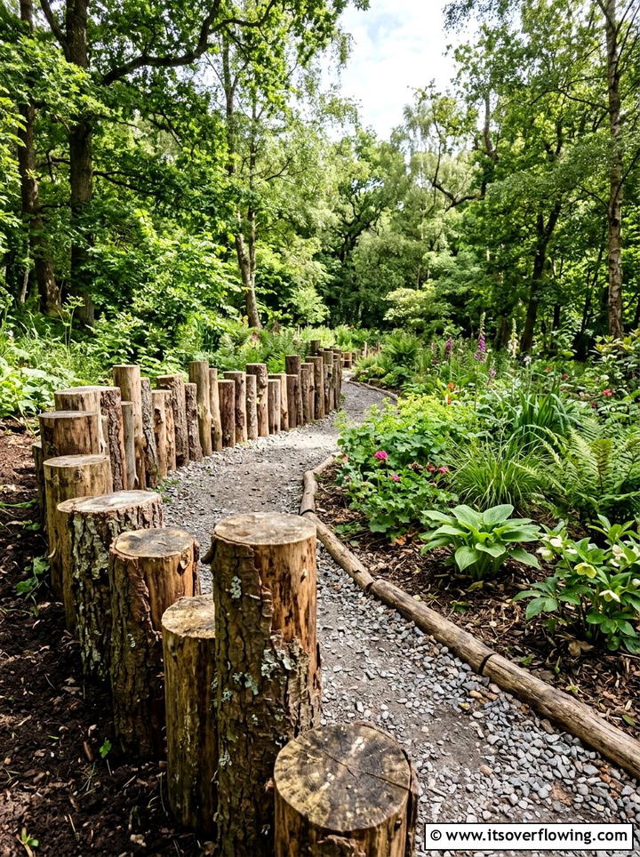 Vertical Log Edging - 25 garden ideas for rustic style