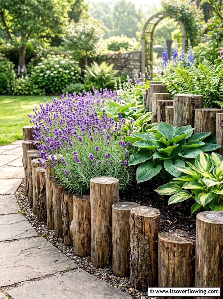 Vertical Log Flower Bed - 25 backyard ideas with log edging