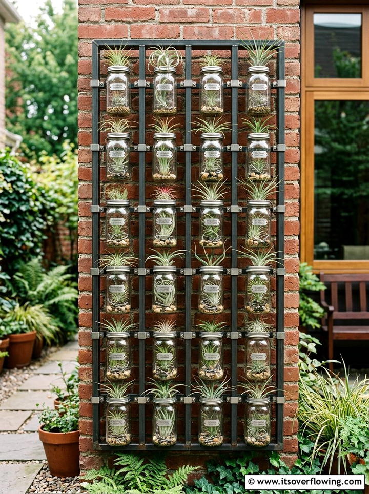 Vertical Mason Jar Garden - 25 garden decor ideas with mason jars