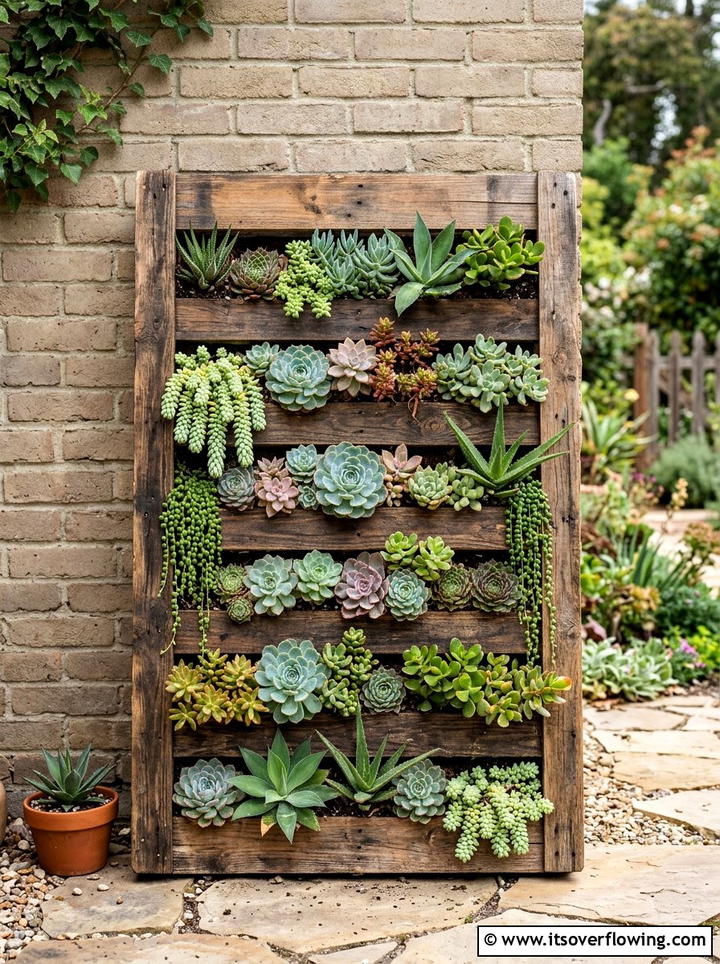 Vertical Pallet Garden - 25 upcycled garden ideas with succulent planters