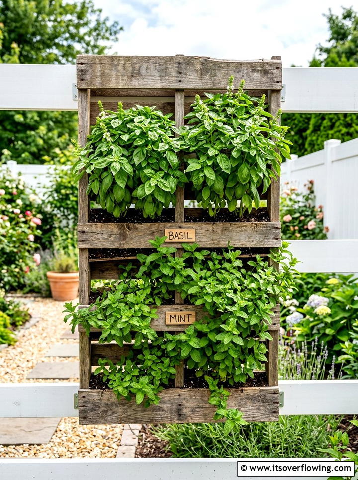 Vertical Pallet Herb Wall - 25 garden ideas for farmhouse homes