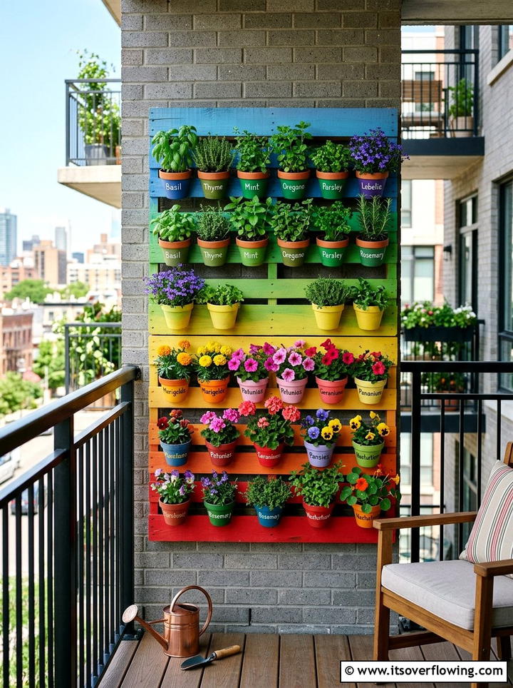 Vertical Pallet Painted Pots - 25 garden ideas with painted pots
