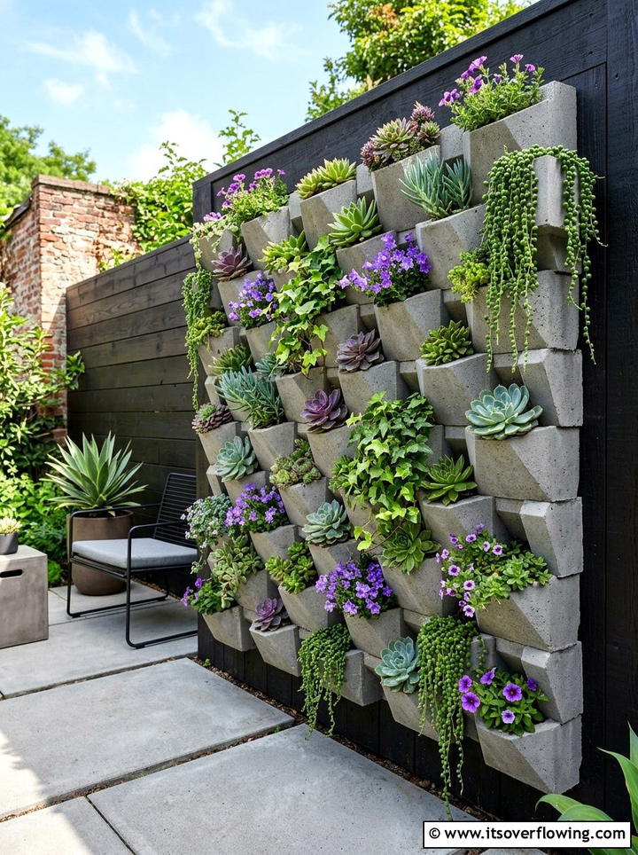 Vertical Planter Wall - 25 recycled garden ideas with concrete blocks