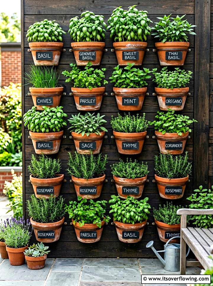 Vertical Pot Herb Garden - 25 garden ideas with terracotta crafts