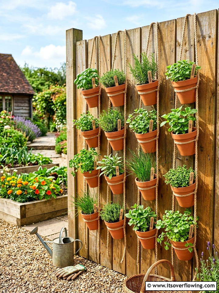 Vertical Rope Herb Garden - 25 upcycled garden ideas with rope