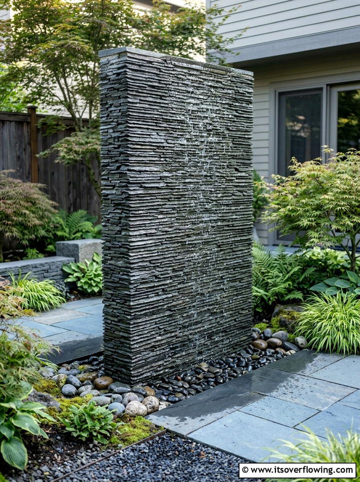 Vertical Slate Waterfall - 25 garden ideas with waterfall