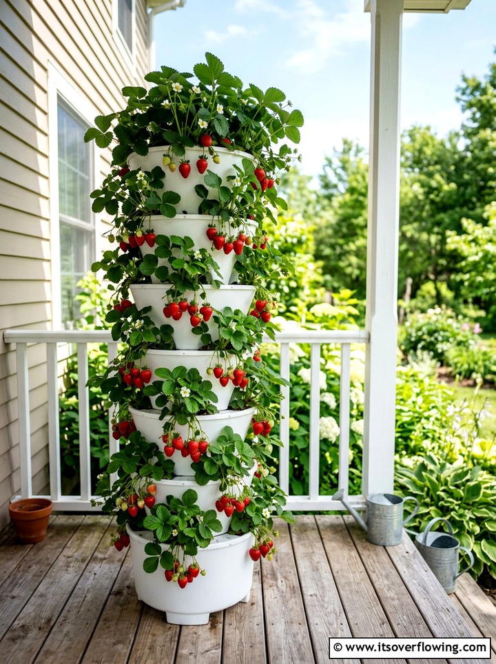 Vertical Strawberry Tower - 25 front porch ideas with edible plants