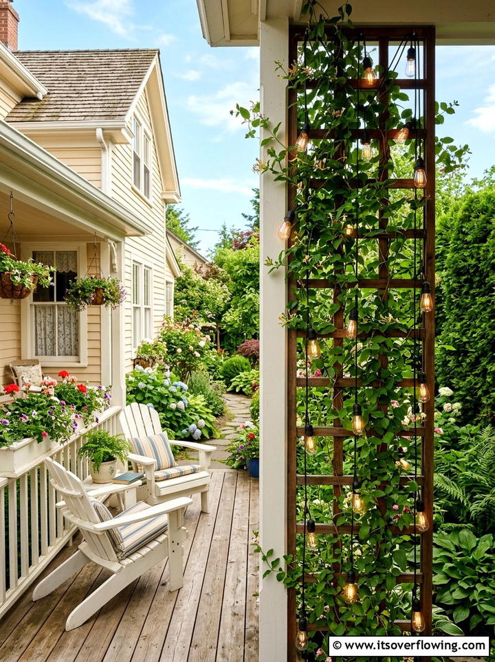 Vertical String Lights On Porch Trellis - 25 front porch ideas with string lights