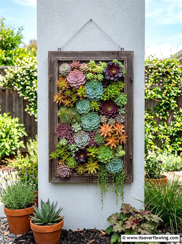 Vertical Succulent Frame - 25 small garden ideas with vertical planters