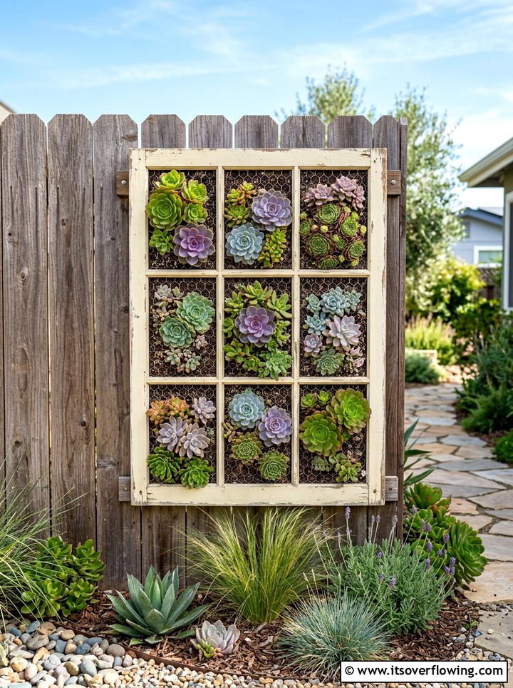 Vertical Succulent Garden - 25 upcycled garden ideas with old windows