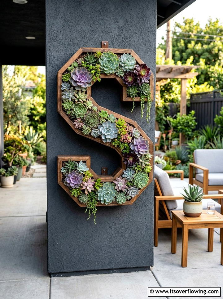 Vertical Succulent Garden Sign - 25 garden decor ideas with signs