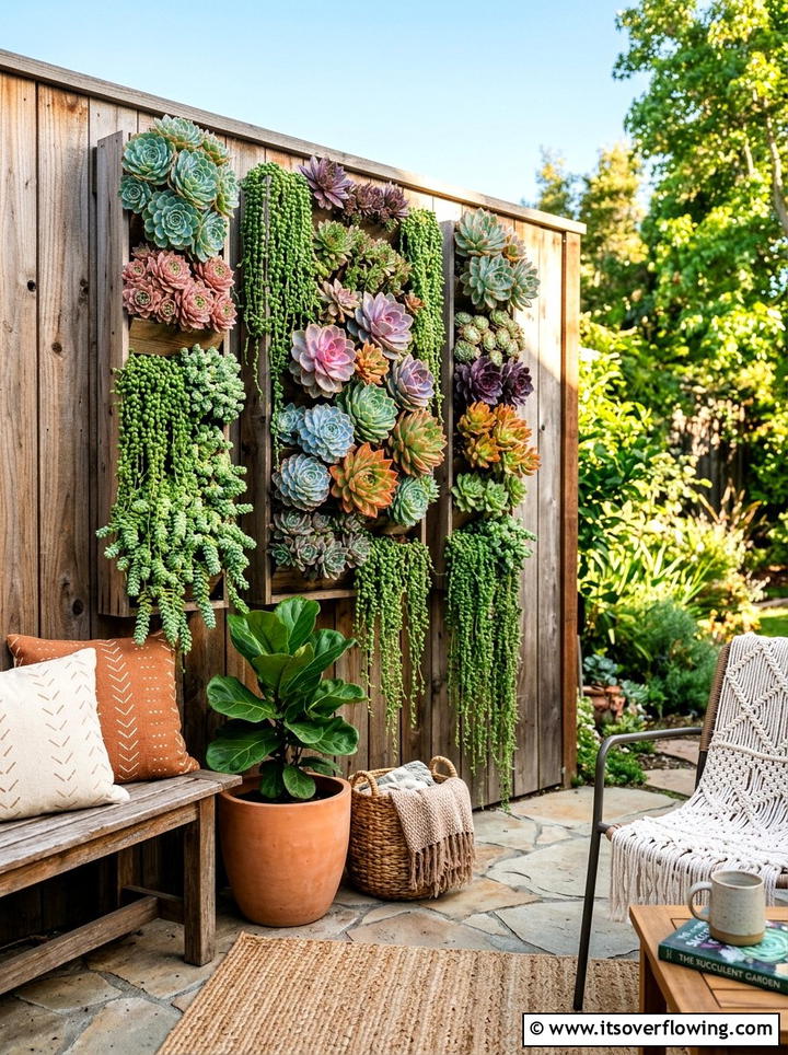 Vertical Succulent Wall - 25 backyard ideas with succulents