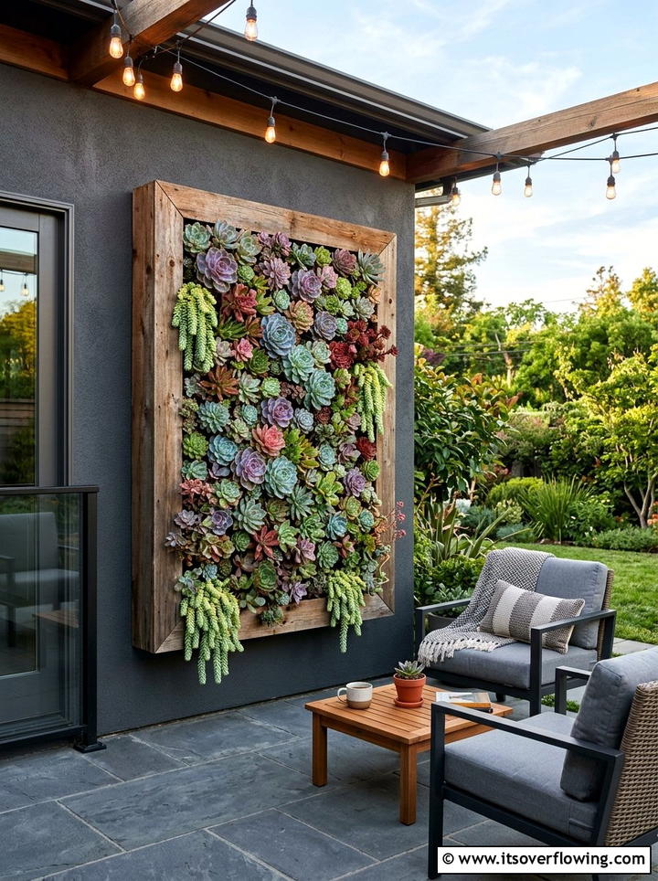 Vertical Succulent Wall - 25 garden decor ideas with succulent displays