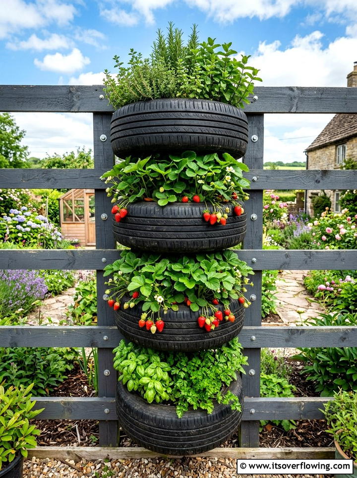 Vertical Tire Garden - 25 garden ideas with old tires