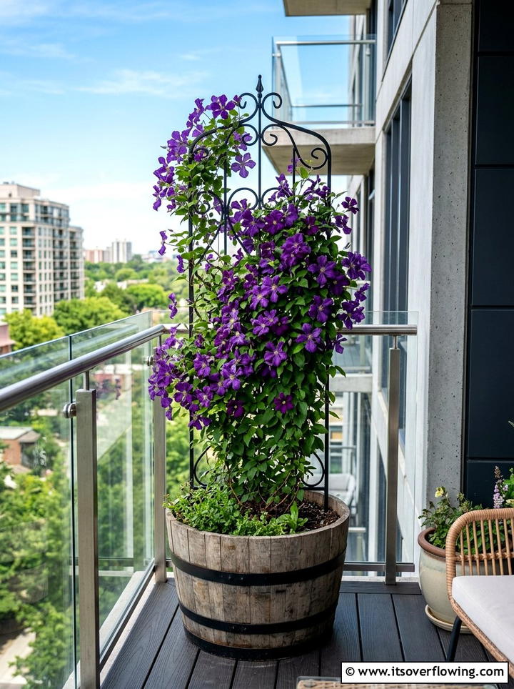 Vertical Trellis Barrel Planter - 25 backyard ideas with barrel planter
