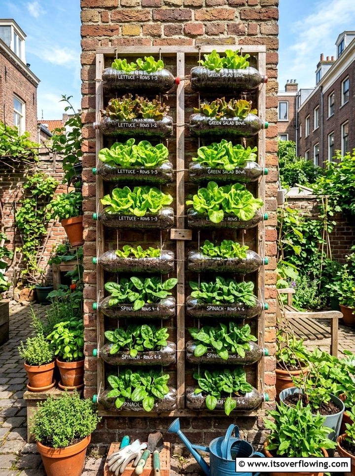 Vertical Vegetable Patch - 25 recycled garden ideas with plastic bottles