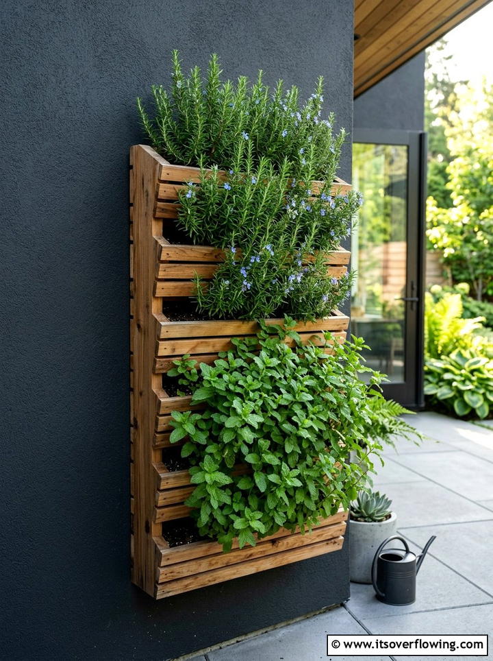 Vertical Wood Wall Planter - 25 backyard decorating ideas with herb stations