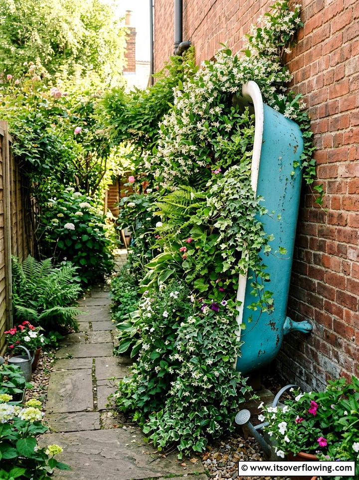 Vertical bathtub planter - 25 upcycled garden ideas with old bathtubs