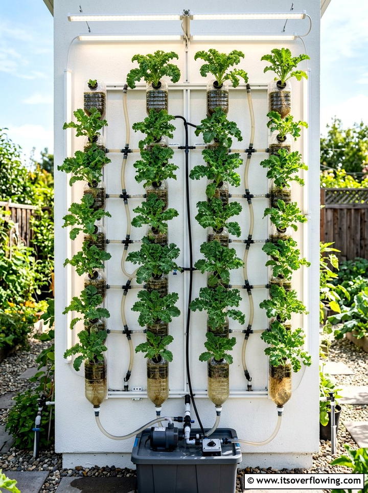 Vertical bottle hydroponic system - 25 recycled garden ideas with vertical bottle wall