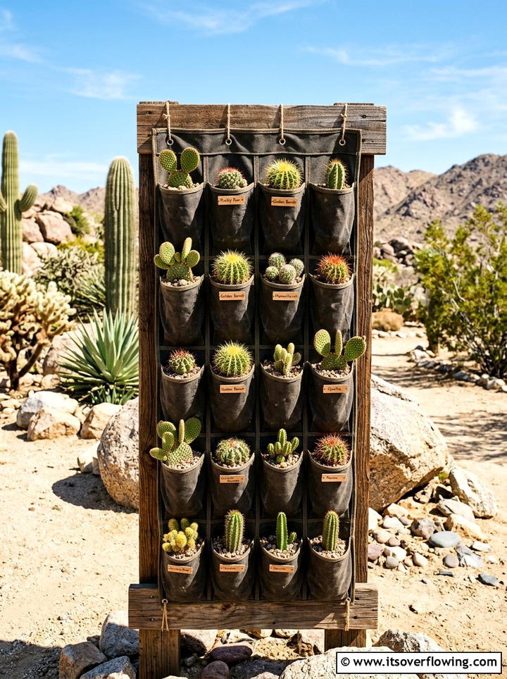 Vertical cacti wall - 25 upcycled garden ideas with shoe organizers