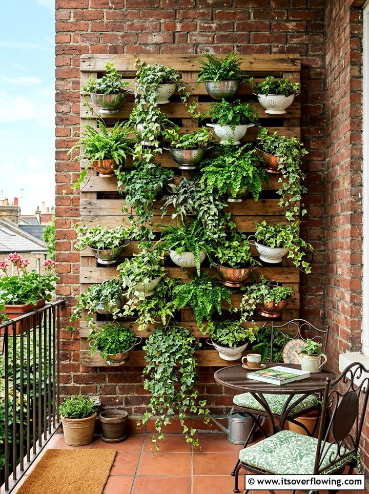 Vertical colander garden - 25 upcycled garden ideas with old colanders
