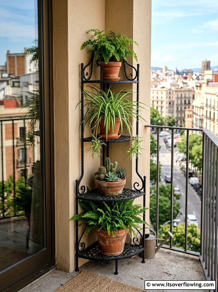 Vertical corner plant stand - 25 small garden ideas with corner planters