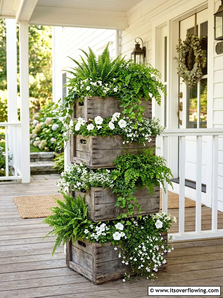 Vertical crate planter - 25 front porch decor ideas with vintage crates