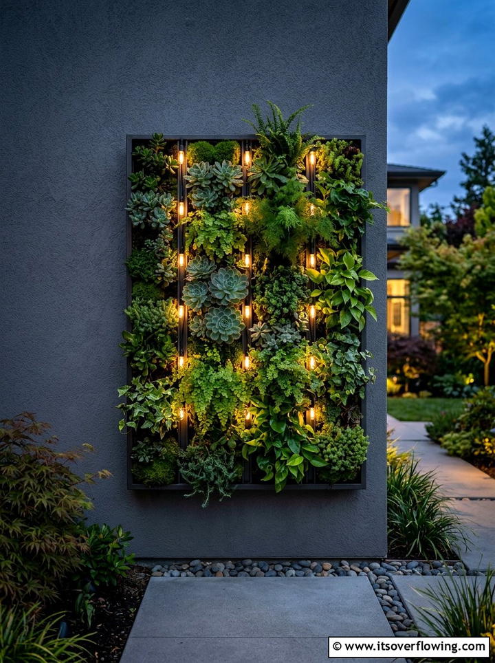 Vertical garden lights - 25 backyard decorating ideas with holiday lights