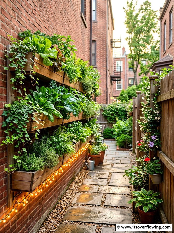 Vertical garden with glowing wall paths - 25 creative garden ideas with fairy light pathways