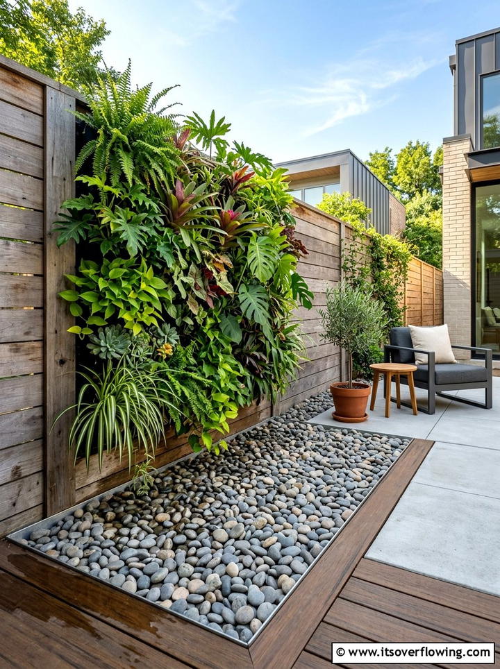 Vertical garden with pebble base - 25 garden decor ideas with pebble accents