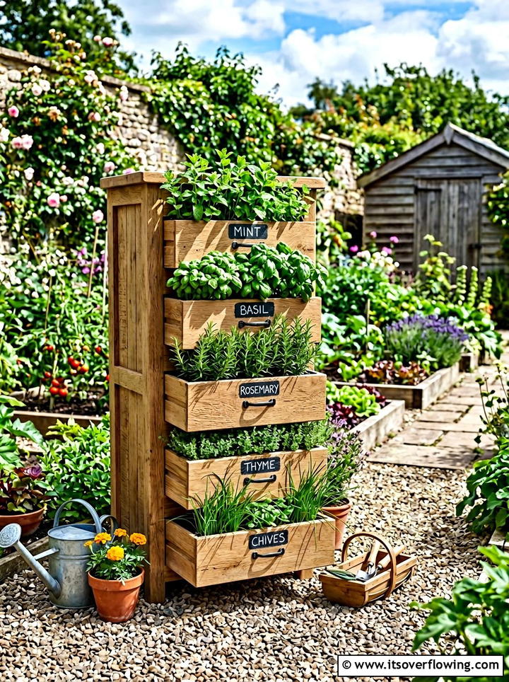 Vertical herb garden dresser - 25 upcycled garden ideas with old dressers