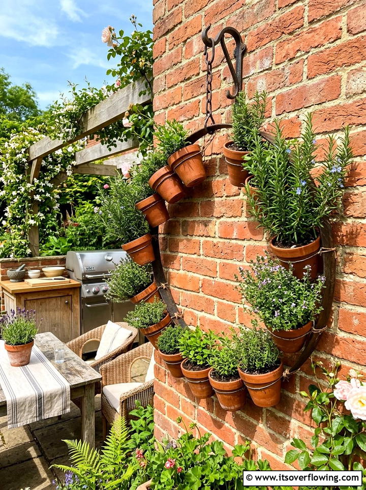 Vertical herb garden hoop - 25 garden decor ideas with floral hoops