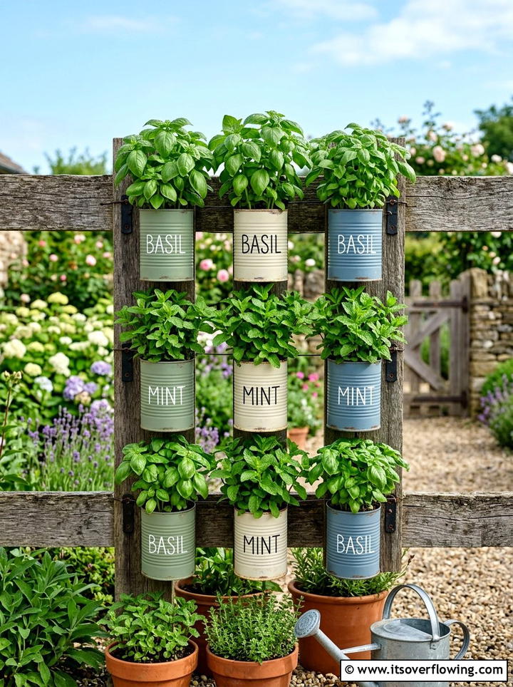 Vertical herb garden tin cans - 25 recycled garden ideas with aluminum cans