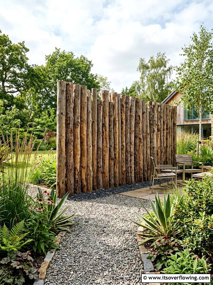 Vertical log wall - 25 recycled garden ideas with logs