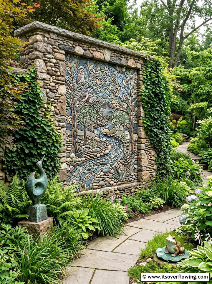 Vertical pebble wall - 25 garden ideas with pebble mosaics