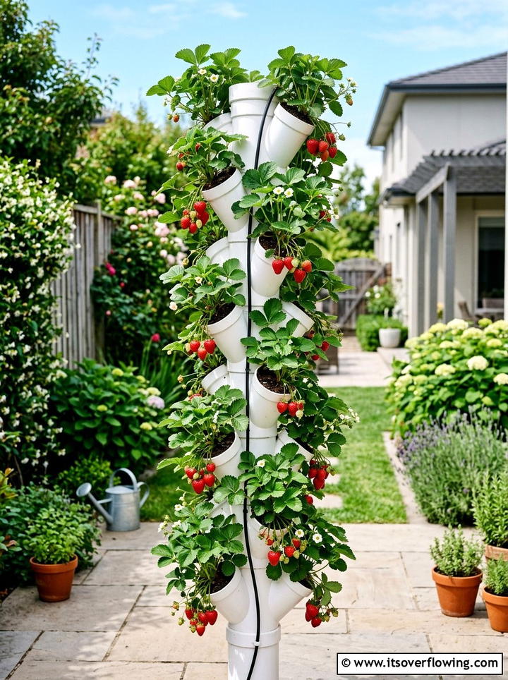 Vertical strawberry planter - 25 upcycled garden ideas with pvc pipes