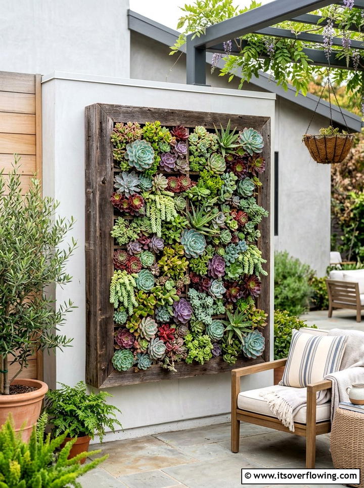 Vertical succulent garden - 25 creative garden ideas with drought proof landscaping