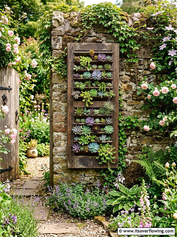 Vertical succulent garden - 25 upcycled garden ideas with old shutters