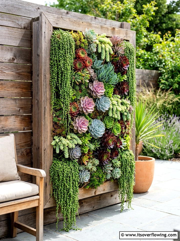 Vertical succulent wall - 25 garden design ideas with succulent beds