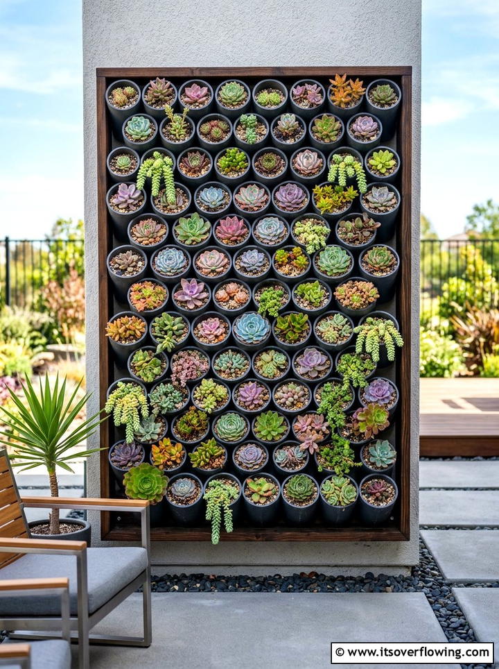 Vertical succulent wall - 25 upcycled garden ideas with pvc pipes