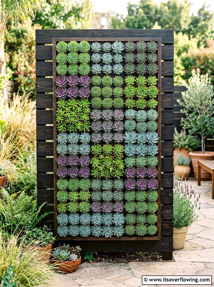 Vertical succulent wall - 25 garden decor ideas with modern accents