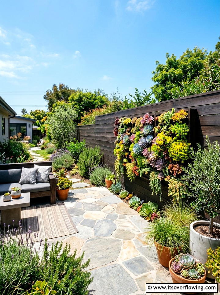 Vertical succulent wall - 25 backyard decorating ideas with succulent pots