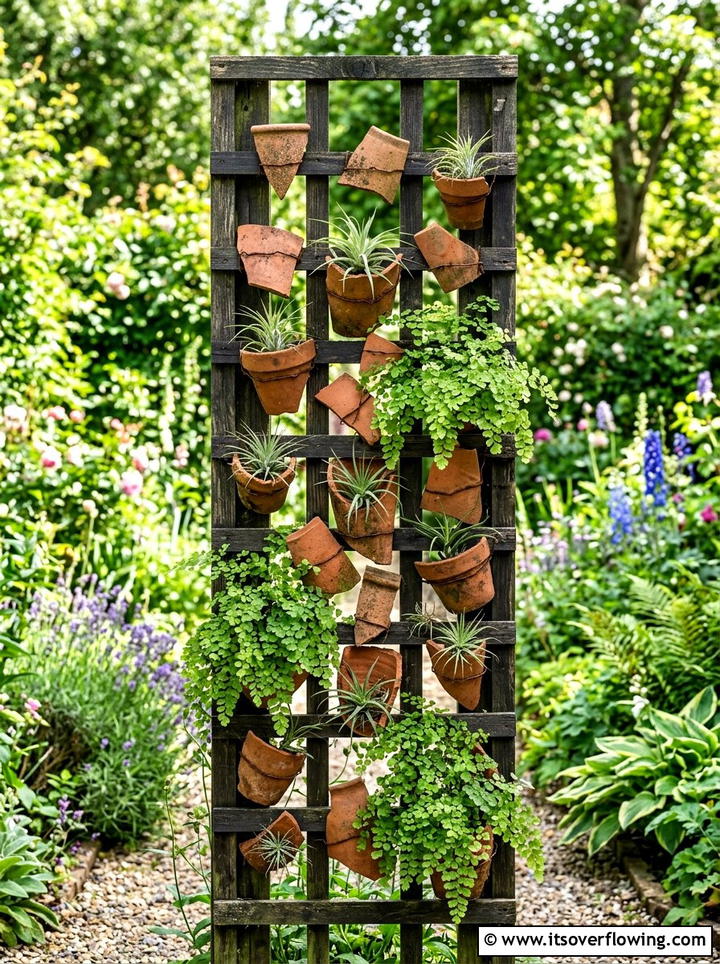 Vertical terracotta planter - 25 recycled garden ideas with broken pots
