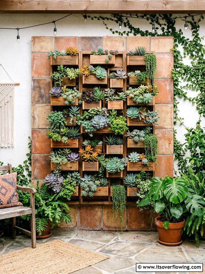 Vertical tile succulent wall - 25 recycled garden ideas with leftover tiles