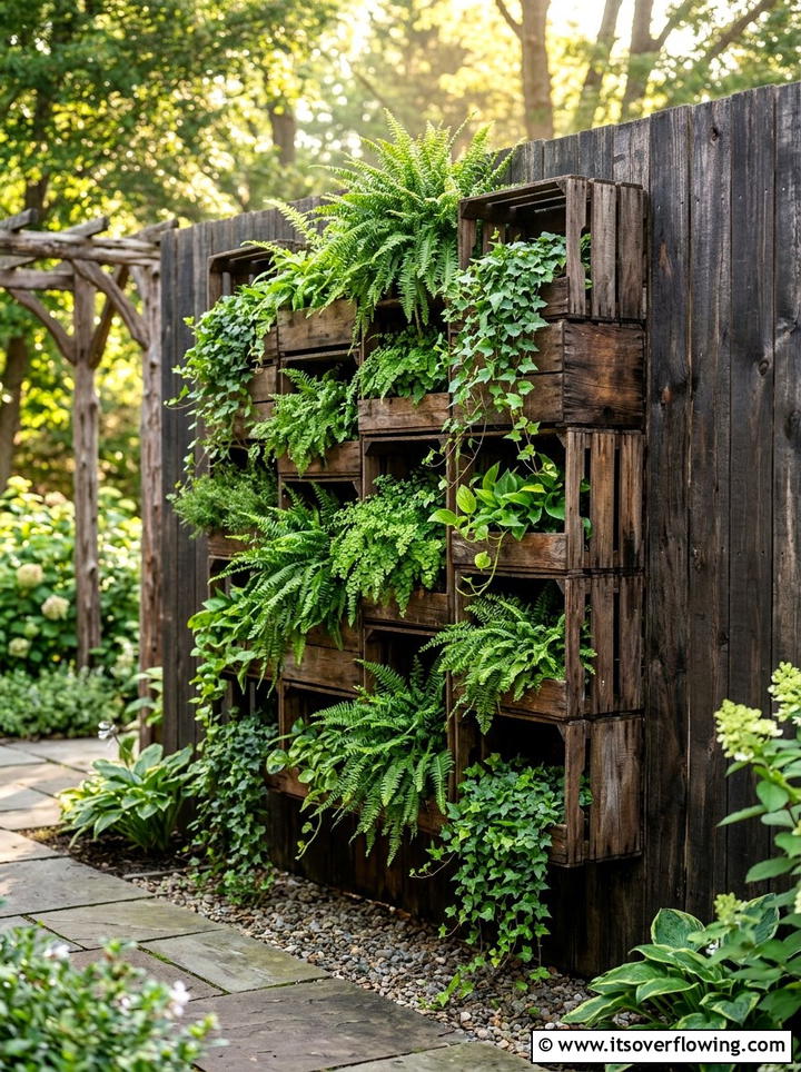 Vertical wall crate garden - 25 backyard ideas with crate planters