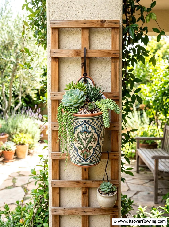 Vertical wall hanging painted pot - 25 front porch ideas with painted pots